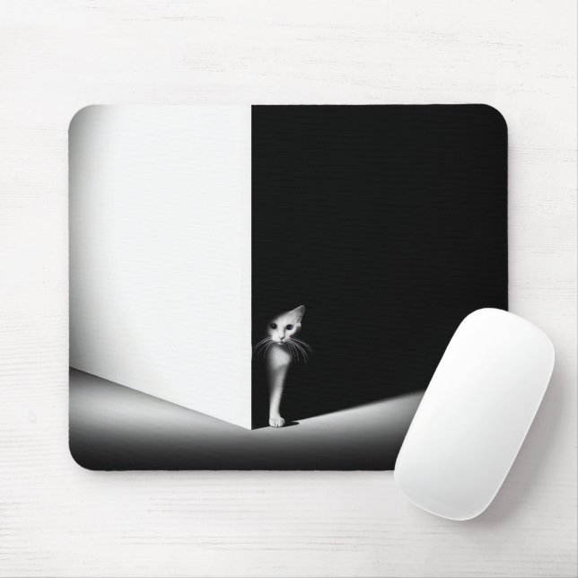 Mousepad Gato Branco Em Sombras Pretas (Com mouse)