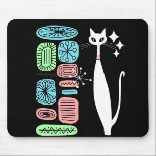 Mousepad Gato branco moderno do meio século atômico da er