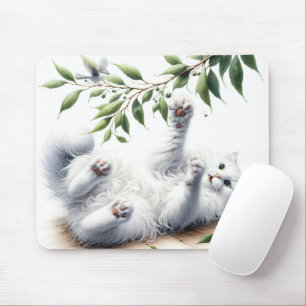 Mousepad Gato Branco Reprodutor Com Ramificação De Árvore