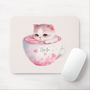 Mousepad Gato branco-rosado em uma taça de chá (3)