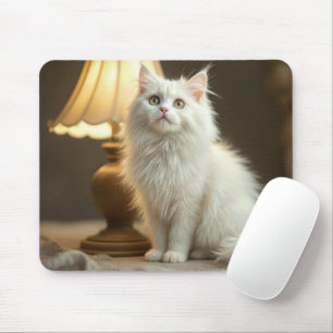 Mousepad Gato Branco Sentado No Lamplificador Quente