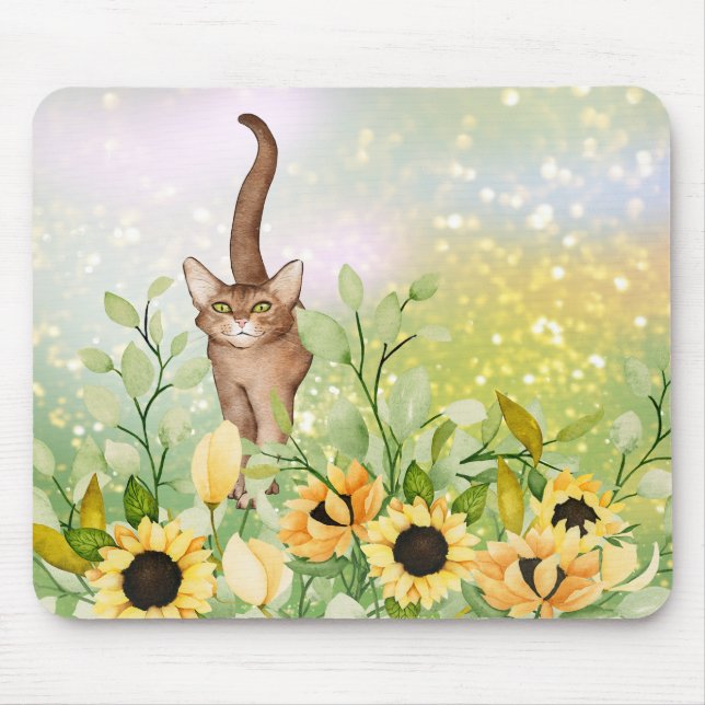 Mousepad Gato castanho giro bonito num musepaque de jardim  (Frente)