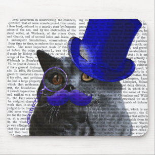 Mousepad Gato Cinza com chapéu azul e bigode azul