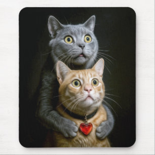 Mousepad Gato cinza com gato ruivo em pose de abraço