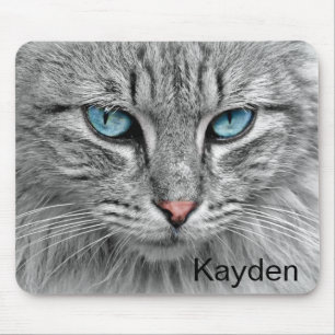 Mousepad Gato cinzento personalizado com olhos azuis