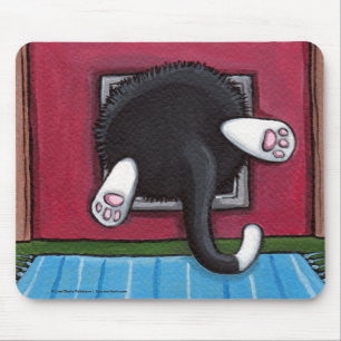 Mousepad Gato colado em uma aleta do gato - arte engraçada