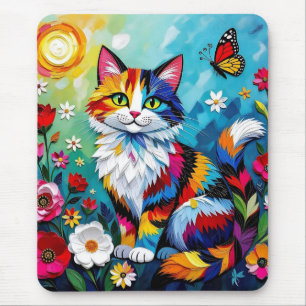 Mousepad Gato Colorido e Borboleta