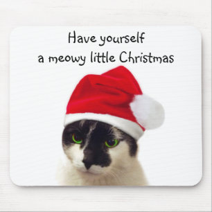 Mousepad Gato com chapéu do papai noel