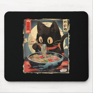 Mousepad Gato Comendo Ramen Noodle Engraçado Japonês Kawaii