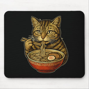 Mousepad Gato Comendo Sopa de Ramen Manga Engraçado Neko Ot