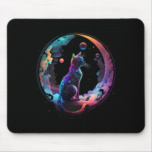 Mousepad Gato Cósmico Legal Crescente Colorida Lua E Nuvens