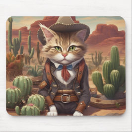 Mousepad Gato Cowboy Engraçado no Pad de Mouse das Planície
