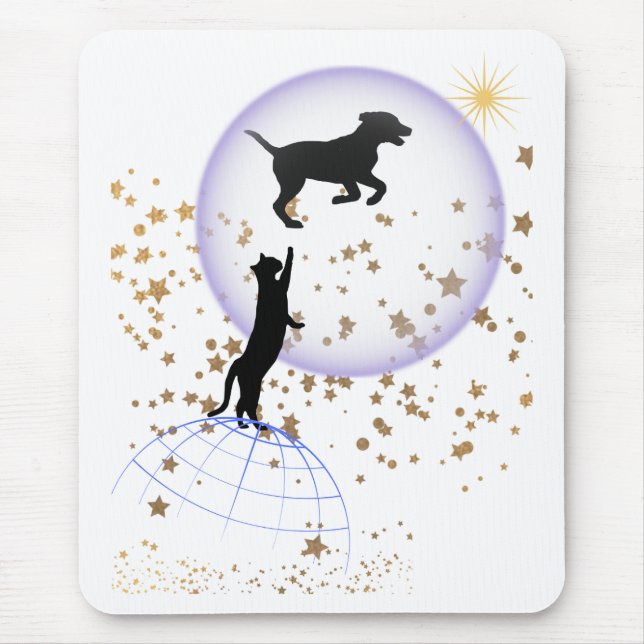 Mousepad Gato curioso e cão correndo (Frente)