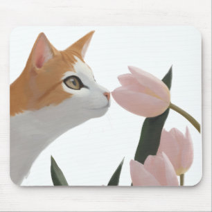 Mousepad Gato Curioso Floral de Primavera