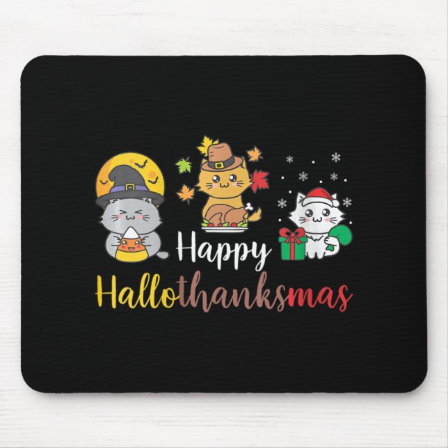 Mousepad Gato de Ação de Graças de Feliz Halloween (Frente)