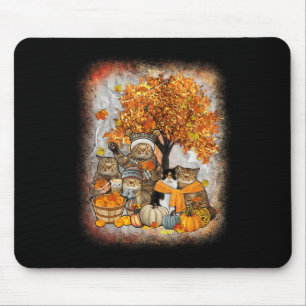 Mousepad Gato de Ação de Graças Pumpkin Outono Fal de Gatos