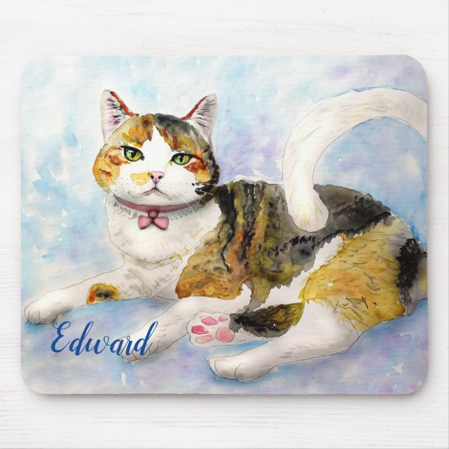 Mousepad Gato de Aquarela (Frente)