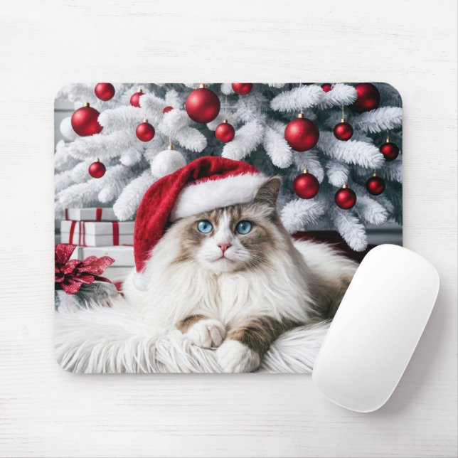 Mousepad Gato de Aragdolas de Natal em um Chapéu Santa (Com mouse)