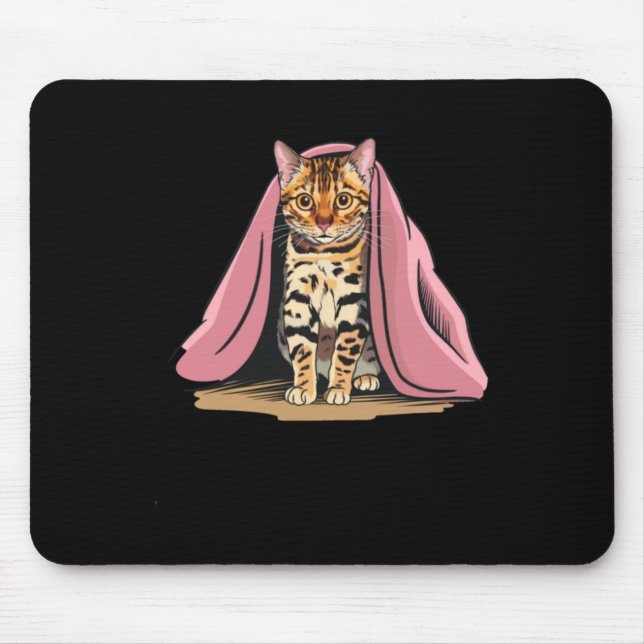 Mousepad Gato De Bengala Sob Um Vinheta Em Branco Rosa (Frente)
