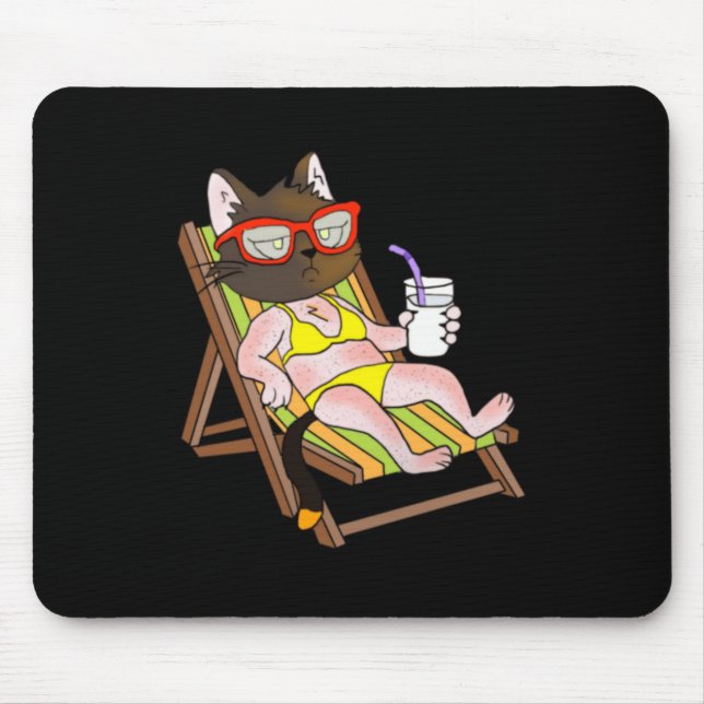 Mousepad Gato De Biquíni Em Cadeira De Praia Bebendo (Frente)