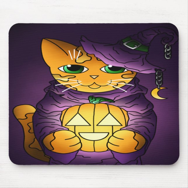 Mousepad Gato de Bruxas de Halloween Roxo (Frente)