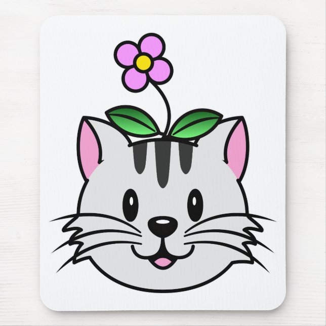 Mousepad Gato de Cartoon Bonito com Flor na Cabeça (Frente)