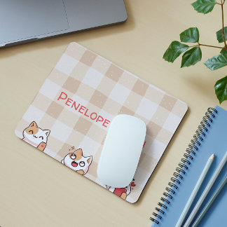 Mousepad Gato de Cartoon de Manga de Nome Personalizável pa