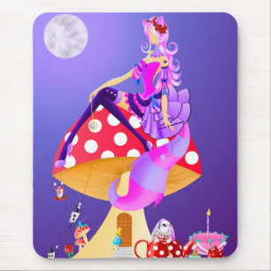 Mousepad Gato de Cheshire no cogumelo do país das maravilha