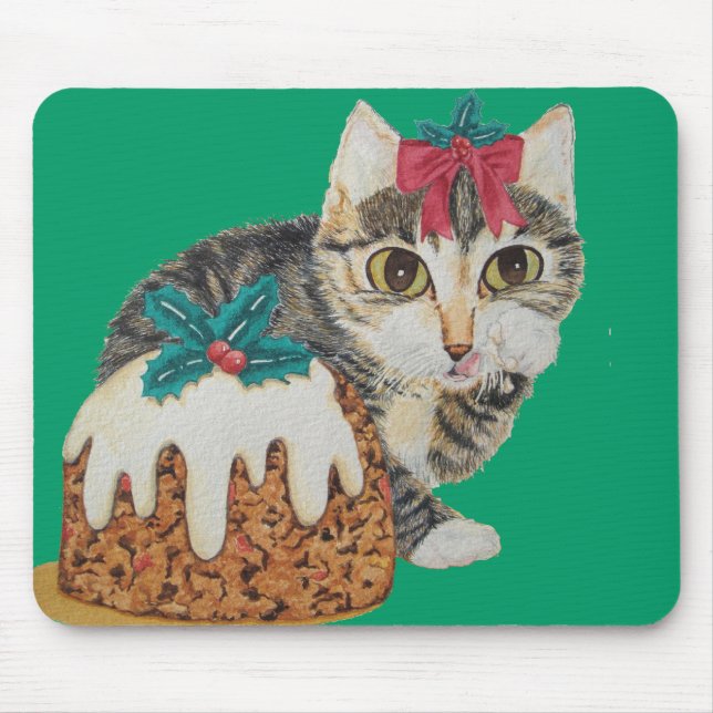 Mousepad gato de cinza gatinho vestido de natal (Frente)