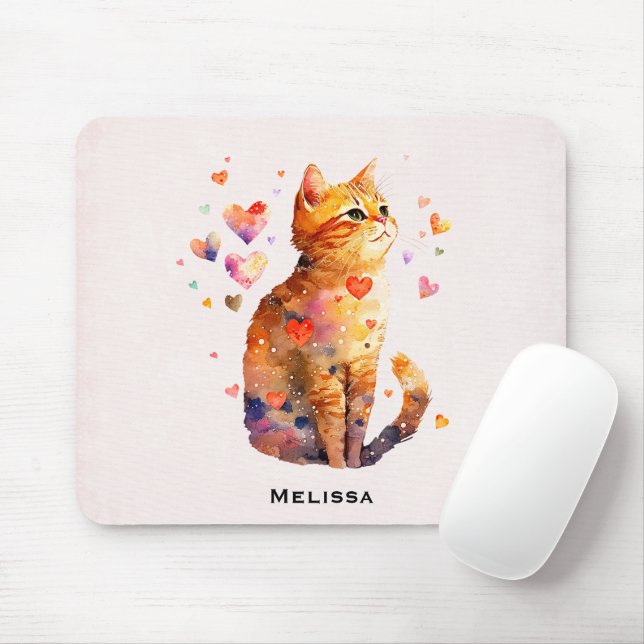Mousepad Gato de Comprimido Bonito com Corações (Com mouse)