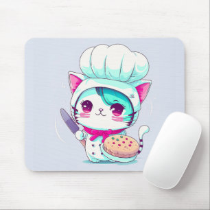 Mousepad Gato de cozinha de pastelaria com torta e faca