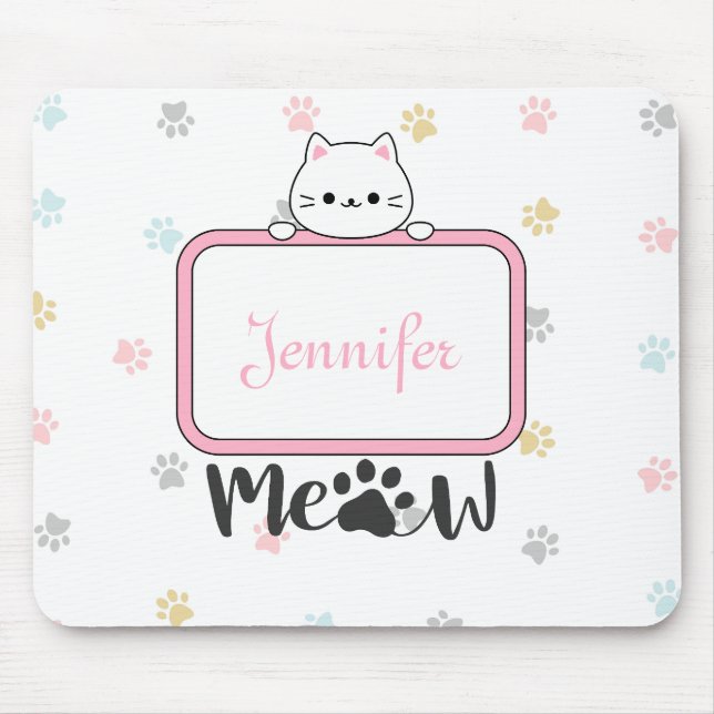 Mousepad Gato de Cuta Personalizado com Impressões de Nome  (Frente)