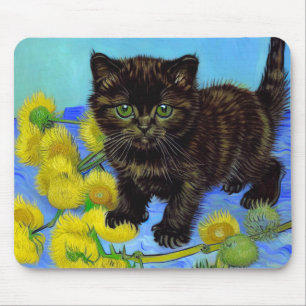 Mousepad Gato de estilo Van Gogh com Sunflower