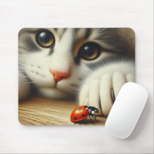 Mousepad Gato de Fechamento com um Ladybug