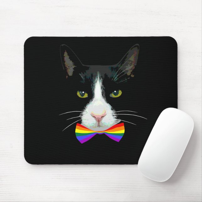 Mousepad Gato de Gay LGBT com empate de Arco Arco-Íris (Com mouse)