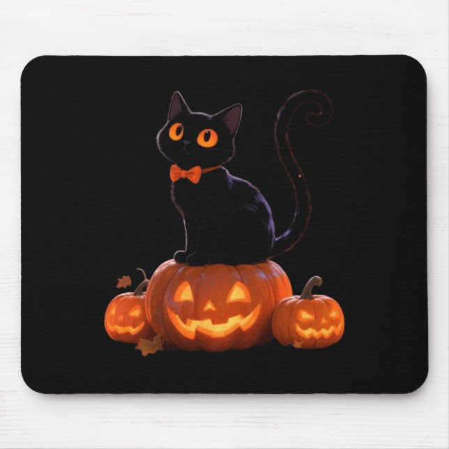 Mousepad Gato de Halloween Abóbora Gato Preto Performance (Frente)