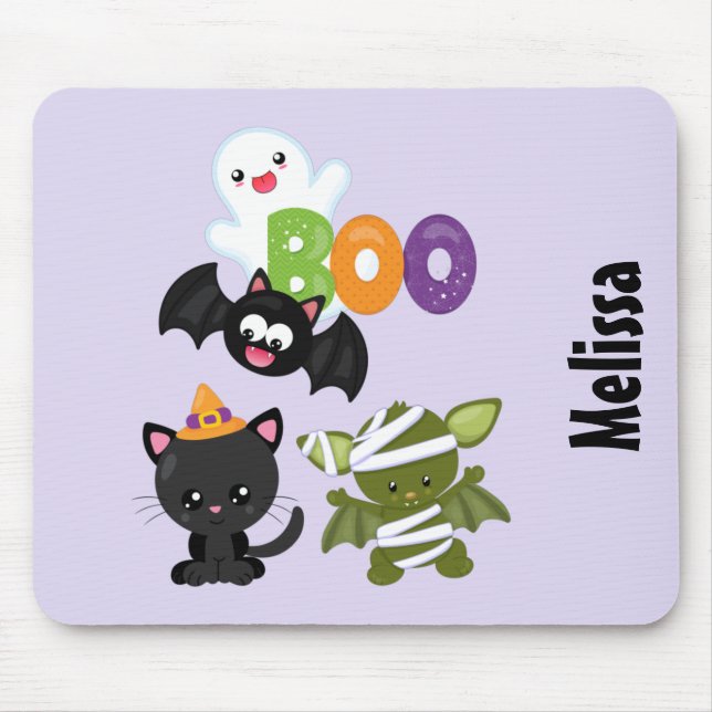 Mousepad Gato de Halloween, Bat, Mamã e Fantasma (Frente)