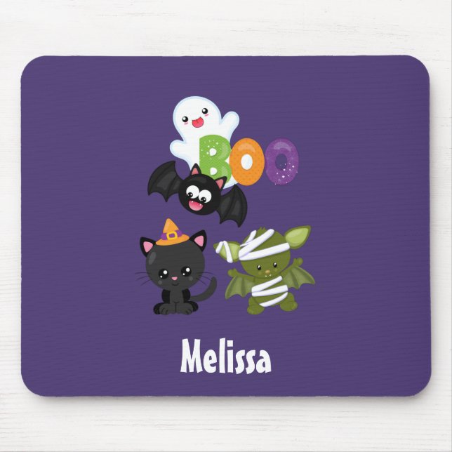 Mousepad Gato de Halloween, Bat, Mamã e Fantasma (Frente)