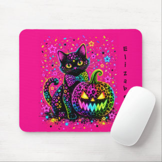 Mousepad Gato de Halloween Neon Leopardo & Festa de Abóbora