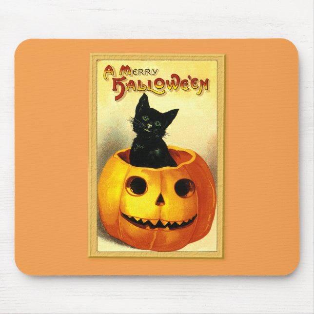Mousepad Gato de Halloween Sentado no Jack O Lantern (Frente)