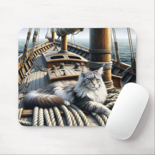 Mousepad Gato de Maine Coon num convés de navio