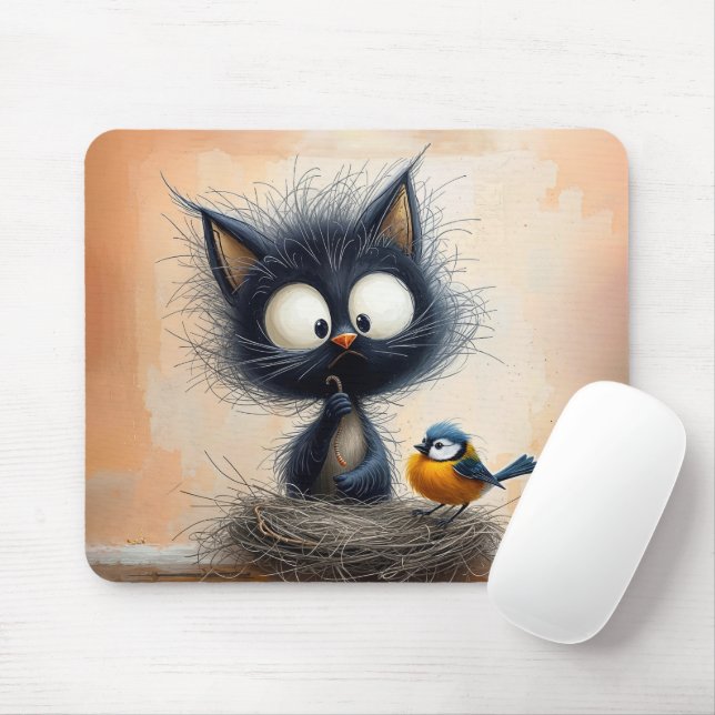 Mousepad Gato De Olhos Amplos Esmagado Com Um Verme Para Um (Com mouse)