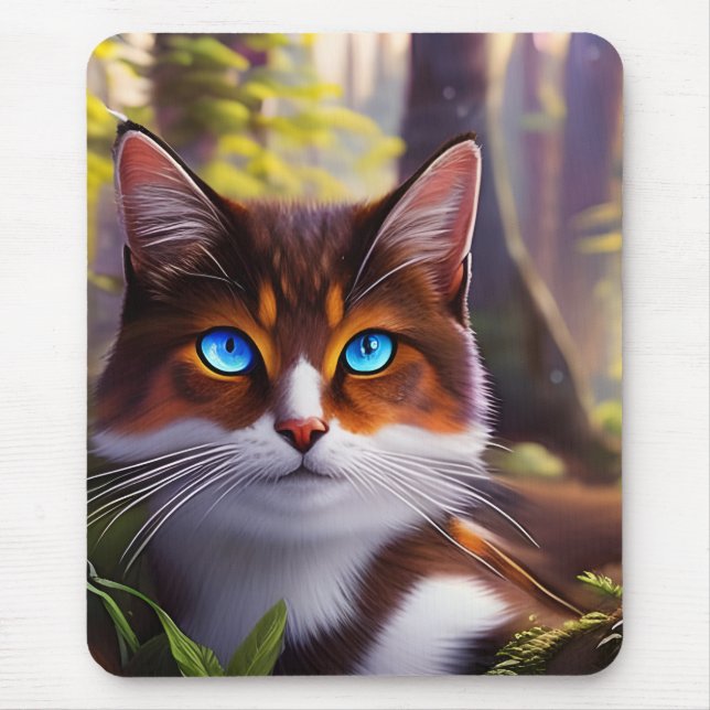 Mousepad Gato de Olhos Azuis na Floresta 4 (Frente)