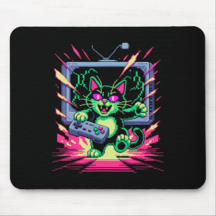 Mousepad Gato de Raiva de Pixel em Estilo 8-bit com Glitch 