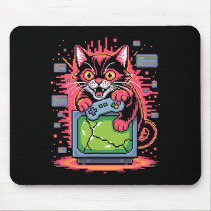 Mousepad Gato de Raiva de Pixel Jogador Retro Glitch em Est