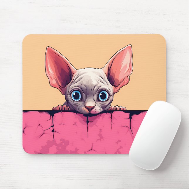 Mousepad Gato de Sphynx, Cute de Peeking Kawaii (Com mouse)