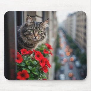 Mousepad Gato de Tabby de Apartamento na Janela