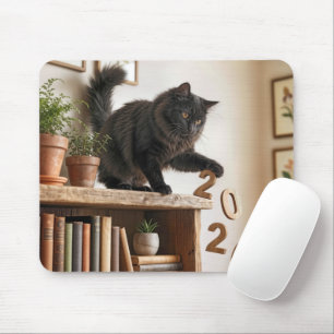 Mousepad Gato Derrubando o Ano 2026 da Estante