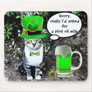 MOUSEPAD GATO DIA DE SÃO PATRÍCIO COM CERVEJA VERDE IRLAN