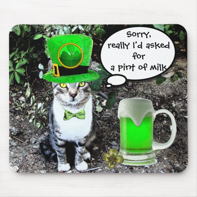 MOUSEPAD GATO DIA DE SÃO PATRÍCIO COM CERVEJA VERDE IRLANDE (Frente)